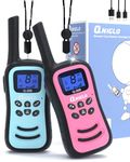 QNIGLO Walkie Talkie Kids, Long Range Rechargeable 2 Way Radio, Walky Talky PMR Walkie Talkies with Flashlight Lanyard, Gifts for Aged 3-12 Year Old Girls Boys Toy(PinkBlue)