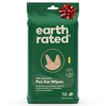 Earth Rated Pet Ear Wipes, Hypoallergenic Ear Wipes for Dogs & Cats to Remove Dirt and Wax Build up, Oatmeal Scent, 70 Count