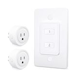 LoraTap Mini Wireless Remote Control Outlet Plug Adapter (2 Pack) with Remote, 2 Channel Wall Switch, 656ft Control Range for Indoor Lamps and Home Appliances, No Hub Required, 10A/1100W, White