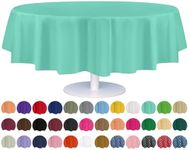 Grandipity Aqua 12 Pack Premium Disposable Plastic Tablecloth 84" Inch Decorative Round Table Cover