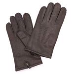 Harssidanzar Mens Deerskin Leather Gloves Cashmere Lined, Brown, L