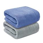 MAXOSHINE Microfiber Towels for Bath Large Size-Super Soft Coral Fleece Bathing Towel with Hook Quick Dry Super Absorbent-Bath Towel for Men and Women-70x140 cm (Grey/Blue, Pack of 2)