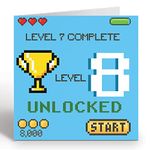 GIGGLE GREETINGS Gamer Birthday Card For 8 Year Old Girl or Boy - Level 8 Unlocked Video Gaming Birthday Card With Blue Envelope - Eco Friendly Card