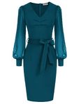 GRACE KARIN Women Plus Size Cocktail Dress Work Office Formal Dresses for Women Knee Length Midi V Neck Oversize Dress Cerulean M