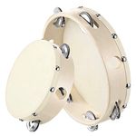 2 Pieces (6inch And 8inch) Handheld Tambourine, Tambourines with Jingle Bells, Wooden Hand Drum, Kids Wooden Tambourine Bell, Wooden Single Row Hand Drum for Child, Dance & Song Accompaniment