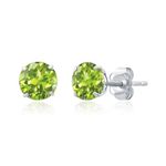 MAX + STONE 14k White Gold Green Peridot Round Stud Earrings for Women | 6mm August Birthstone