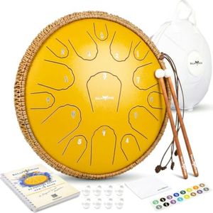 Balmy Drum Steel Tongue Drum 14 inch 15 Notes 440Hz, Handpan Drum with Music Book, Mallets, Carry Bag, Finger Picks, Rain Drum for Outdoor, Meditation Yoga Calming Instruments for Adults Kids (White)
