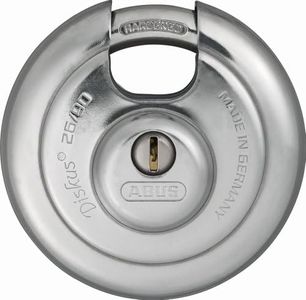 ABUS Diskus 26/90 Padlock - Weatherproof - with Drill and Pull Proof Cylinder - ABUS Security Level 8 - Silver