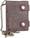 Brown RFID Genuine Leather Biker's Wallet with an Eagle with Long Metal Chain to Hang