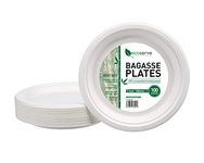 ecoserve tableware 100 Paper Plates 7 Inch 18cm - White Bagasse Plates, Eco-Friendly, Biodegradable, and Compostable for Appetizers, Desserts, and Snacks