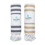 Suam Suntails Lightweight 100% Cotton Bath Towel | Beach, Pool, Travel, Spa & Yoga, Daily Use | Quick Absorption (Sandal -Dark Blue & Dark Blue - Orange, Suntails Towel, Cotton, Standard, 2, AF-BT)