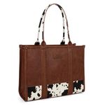 Wrangler Tote Bag for Women Western Cow Print Purse Designer Top Handle Handbags, L Brown, Large WG102G-8119BR