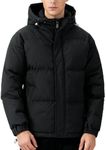 IBIH Men's Windproof Coat with Hood Padded Jacket Full Zipper Outerwear,Black,Large