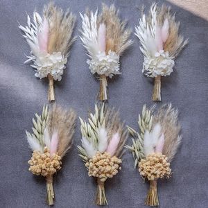 Mini Dried Flower Bouquet (Pack of 6), Dried Flower Bouquet for Bohemian Wedding Table Centerpieces, Dried Pampas Grass, Groom and Best Man Boutonnieres, Dried Cake Flowers..(Blush)