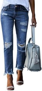 Sidefeel Women's Jeans High Waisted Straight Leg Ripped Boyfriend Denim Pants Size 16 Blue