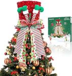 HMASYO Christmas Tree Topper - Elf Legs Tree Topper Hat Large Red Sequins Velvet Bowler Derby Hat with Lengthened Bow Ribbon Christmas Tree Ornaments for Holiday Home Decor Xmas Gift Ideas