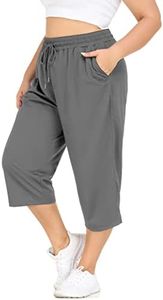 FOREYOND Plus Size Capri Pants for Women Loose Fit Yoga Pants with Pockets Workout Activewear Sweatpants, Grey, 5X-Large Plus