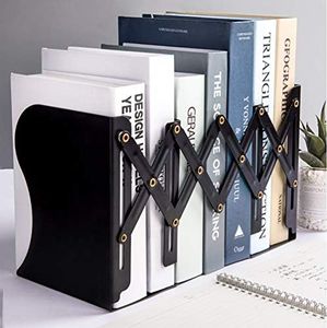 Bookends Adjustable Metal Iron Bookends Heavy Duty Nonskid Bookend Magazine File Holder Bookshelf Decor Desktop Organizer for Bedroom Library Office School Book Display (Black)