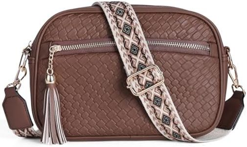 Crossbody Purse bags for women,VASCHY Trendy Vegan Leather Woven Small Crossover Shoulder Bag with Detachable Guitar Strap Coffee