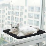 Cat Window Hammock Perch Cat Safety Sunny Bed with Durable Heavy Duty Suction Cups Resting Sunny Window Seat for Indoor Cats Sleeping Space Saving Window Mounted Cat Bed Holds Up to 30lbs (Black)…
