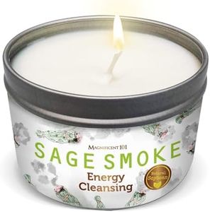 Magnifique bougie de tache de fumée de sauge blanche pure longue durée 101 | 6 oz – 35 heures de combustion | Bougie de cire de soja entièrement naturelle, biologique et sans paraffine.