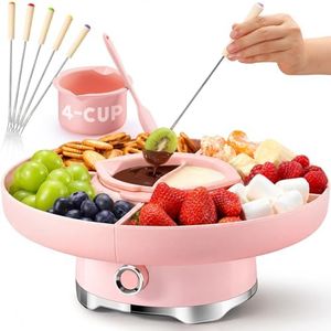 LUSHYUM Chocolate Fondue Pot Set Electric Melting Machine, 4-Cup Capacity 4 Trays 5 Forks 1 Spatula Cheese Warmer, Ideal Gift for Couple Family & Date Night Idea House Warming Holidays Essentials
