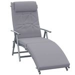 Outsunny Sun Lounger Steel Frame Outdoor Folding Chaise Texteline Lounge Chair Recliner with Headrest & 7 Levels Adjustable Backrest, Grey