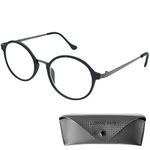 Mini Brille Nerd Reading Glasses with Large Round Lenses, FREE Case, Plastic Frame with Metal Bridge (Black), Men and Women Reading Glasses + 1.00 Magnification