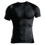 Muscle Alive Men Skinny Tight Compression Base Layer Short Sleeve T Shirt Bodybuilding Tops Polyester and Spandex Black L