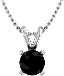 1/2 Carat Black Diamond Solitaire Pendant Necklace in 14K White Gold (Silver Chain Included)