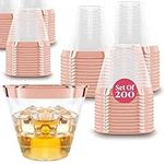 Prestee 200 Rose Gold Plastic Cups | 9 oz | Hard Disposable Cups | Plastic Wine Cups | Plastic Cocktail Glasses | Plastic Drinking Cups | Bulk Party Cups | Wedding Tumblers | Clear Cups