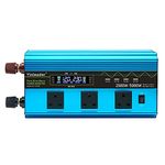 Yinleader Power Inverter 2500W /5000W DC 12V to 240V AC Pure Sine Wave Converter Big Display Triple UK Outlets Multi-USB ports Remote - BLUE