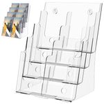 Acrylic Brochure Holder, 4 Tier Brochure Holder 8.5 x 11 Inches, Magazine Holder, Flyer Holder, Literature and Pamphlet Holder, Brochure Display Stand with Removable Divider, Use for 4 x 9 or 8.5 x 11