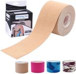 Kinesiology Tape 5CM*5M, Cotton Elastic Athletic Tape Uncut, JOMWEN Latex Free, Water Resistant Rock Tape KT Tape for Muscles, Physical Therapy，Stays on for Several Days (Beige)