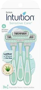 Schick Intuition Disposable Razors with Sensitive Skin, 3 Count | Razors Sensitive Skin, Women’s Disposable Razors with a Touch of Aloe, Travel Razor