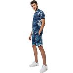 Campus Sutra Men's Blue Tie-Dye Regular Fit Co-Ords for Winter Wear | Half Sleeve Shirt | Collared Neck | Shorts | Textured Clothing Set | Casual Two Piece for Man | Stylish Co-Ords for Men