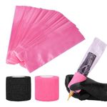 ATOMUS 200pcs Large Tattoo Pen Bag Pink with 2pcs Self-adhesive Bandages Disposable Plastic Cover Bags for Wireless Tattoo Pen Bag Tattoo Machine Accessories