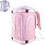 AUROTIER 60L Ski Boot Bag for Women with Helmet Compartment, Waterproof Snowboard Boots Backpack for Air Travel, Skis Gear Bag Backpack for Jacket, Gloves & Goggles, Pink