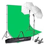 SLOW DOLPHIN Photography Background Stand Support System with Muslin Backdrop (Chromakey Green Screen kit),1050W 5500K Daylight Continuous Umbrella Lighting Kit for Photo Studio Product, Portrait