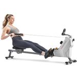 Sunny Health & Fitness Compact Folding Magnetic Rowing Machine with 43 Inch Slide Rail, 285 LB Max Weight, Synergy Power Motion, Optional Smart Exclusive SunnyFit® App Enhanced Bluetooth Connectivity