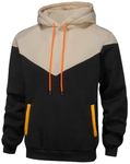 Velinsak Hoodies for Men Pullover Fleece Long Sleeve Color Block Drawstring Hooded Casual Sweatshirt with Pocket Beige Black L