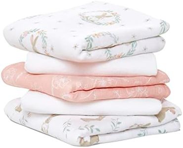 aden + anais Essentials Musy Squares, 100% Cotton Muslin, Lightweight and Beathable Diaper Bag Essential, 5 Pack, Blushing Bunnies