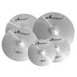 Arborea Cymbal Pack 14"Hihats 16"Crash 18"Crash 20"Ride 5 Pieces Cymbals for Drum Set Silver Drum Practice Cymbal for Beginner