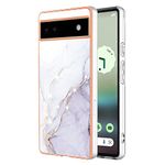 QIWEIQING Compatible with Google Pixel 6A Case, Google Pixel 6A Marble Case, Brilliant Design Shockproof Soft Silicone Rubber TPU Bumper Cover Skin Case for Google Pixel 6A.White YBD