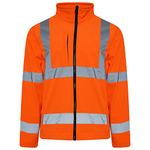 Shop Online Hi-Viz High Visibility Softshell Jacket Light Weight Fleece Lining Drawstring Hem Multi Zip Pockets Two-Tone Coat (Orange, 4XL)