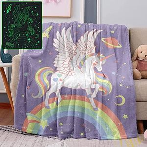 Glow in The Dark Unicorn Blanket for Kids - Rainbow Blankets for Girls - Big Size Super Soft Fuzzy Throw Blankets for Teen Girls Plush Fleece Pink Glow in The Dark Blanket for Kids 130 x 180 cm