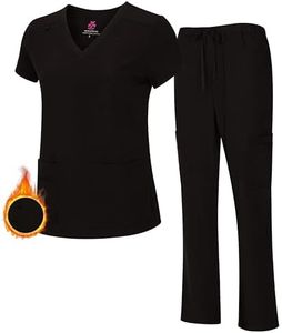 M&M SCRUBS Women's Breathable Cool Stretch Fabric Scrub Top and cargo Pant Set (Black, X-Large)