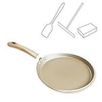 Crepe Pan Induction Pancake Pan Non-Stick Flat Pan Tawa Roti Pan Skillet Pancakes Frying Pan for Crepes Muffin Pancakes Egg Steak Etc for Most Stove Top Carbon Steel 8IN Kitchen Utensils Included