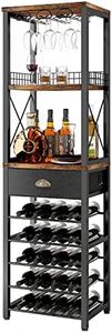 Homeiju Wine Rack Freestanding Floor, Bar Cabinets for Liquor and Glasses, 4-Tier bar cabinet with Tabletop, Glass Holder, Storage Drawer and Wine storage for Living Room, Kitchen, Home Bar(20 Bottle)