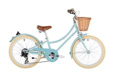 Bobbin Gingersnap 20" Kids Bike for Girls & Boys Ages 5-8 Years Old, Children Bicycle with 7 Gears & Hand Brakes & Wicker Basket (Duck Egg Blue)